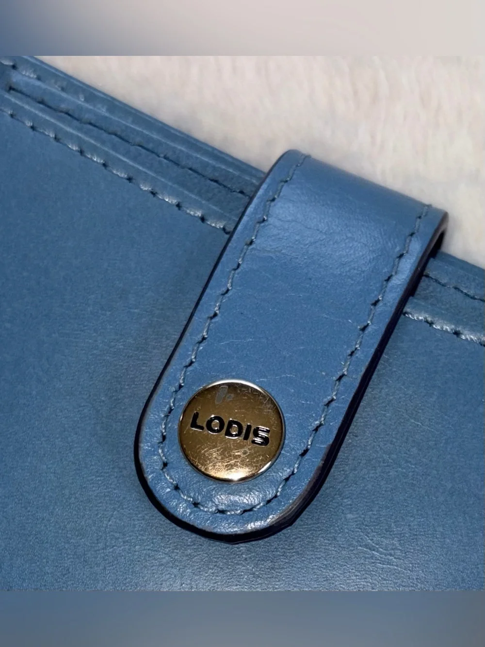 LODIS Blue Genuine Leather Wallet Slim Bifold